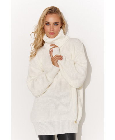 Silts sieviešu džemperis ar augstu apkakli krēmkrāsas S136